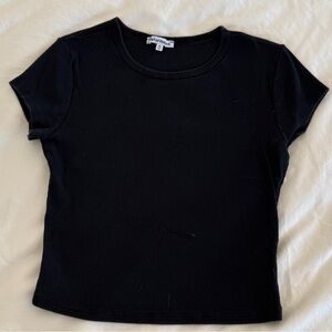 Black Ribbed Short Sleeve Top